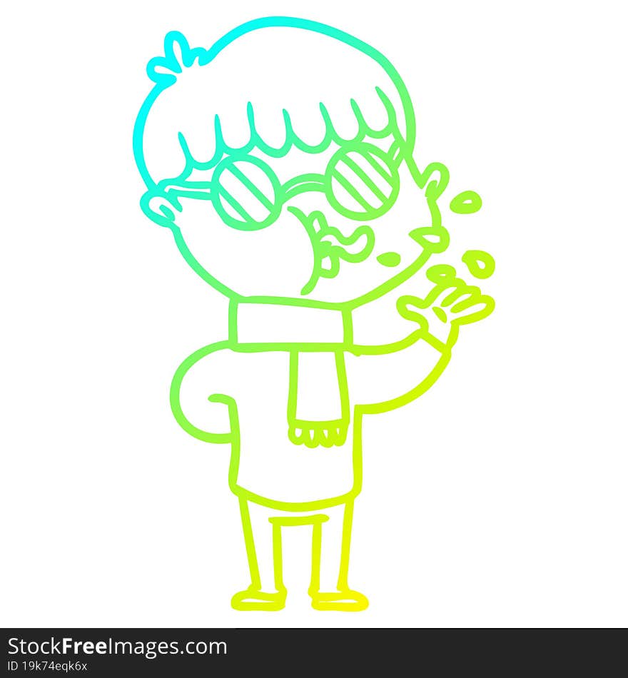 cold gradient line drawing cartoon boy wearing spectacles