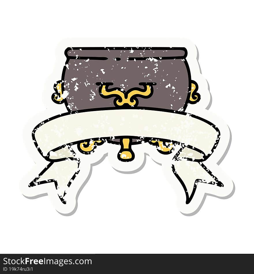 grunge sticker with banner of cauldron