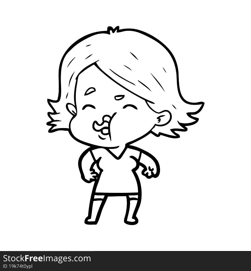 cartoon girl pulling face. cartoon girl pulling face