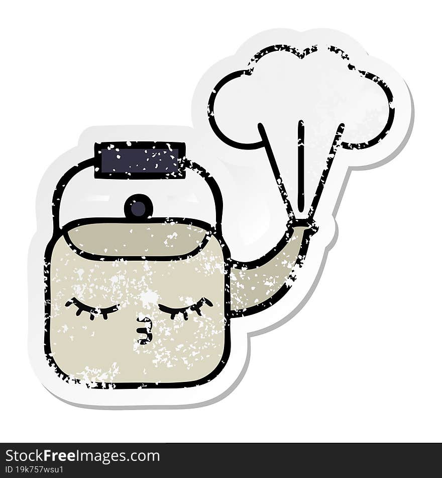 distressed sticker of a cute cartoon steaming kettle