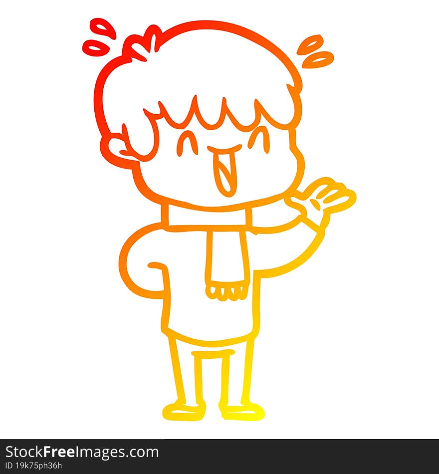 warm gradient line drawing cartoon laughing boy