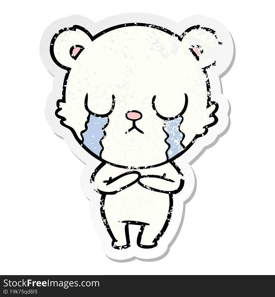 Distressed Sticker Of A Crying Polar Bear Cartoon