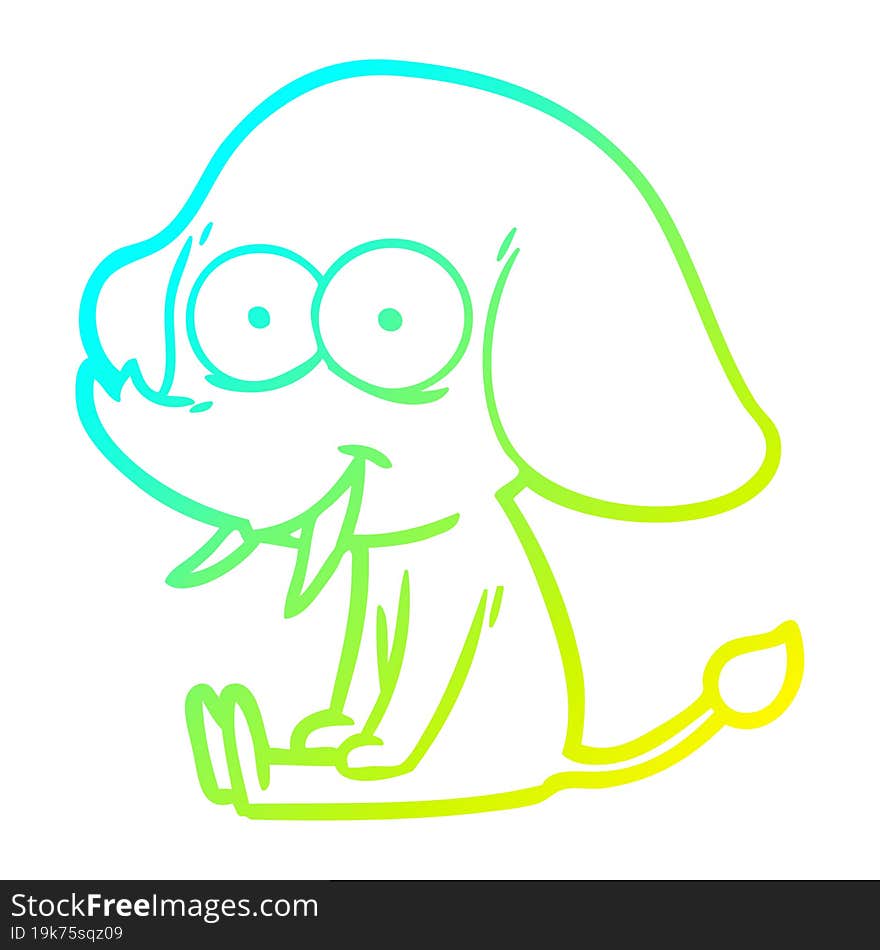 cold gradient line drawing happy cartoon elephant