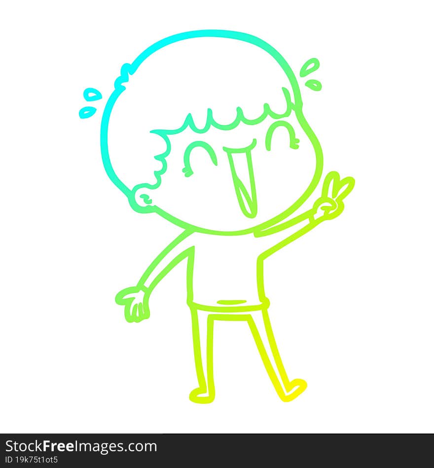 Cold Gradient Line Drawing Laughing Cartoon Man