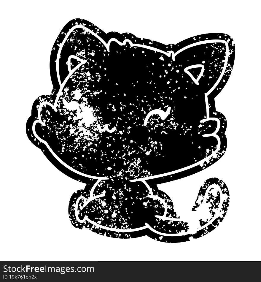 grunge distressed icon of cute kawaii kitten. grunge distressed icon of cute kawaii kitten