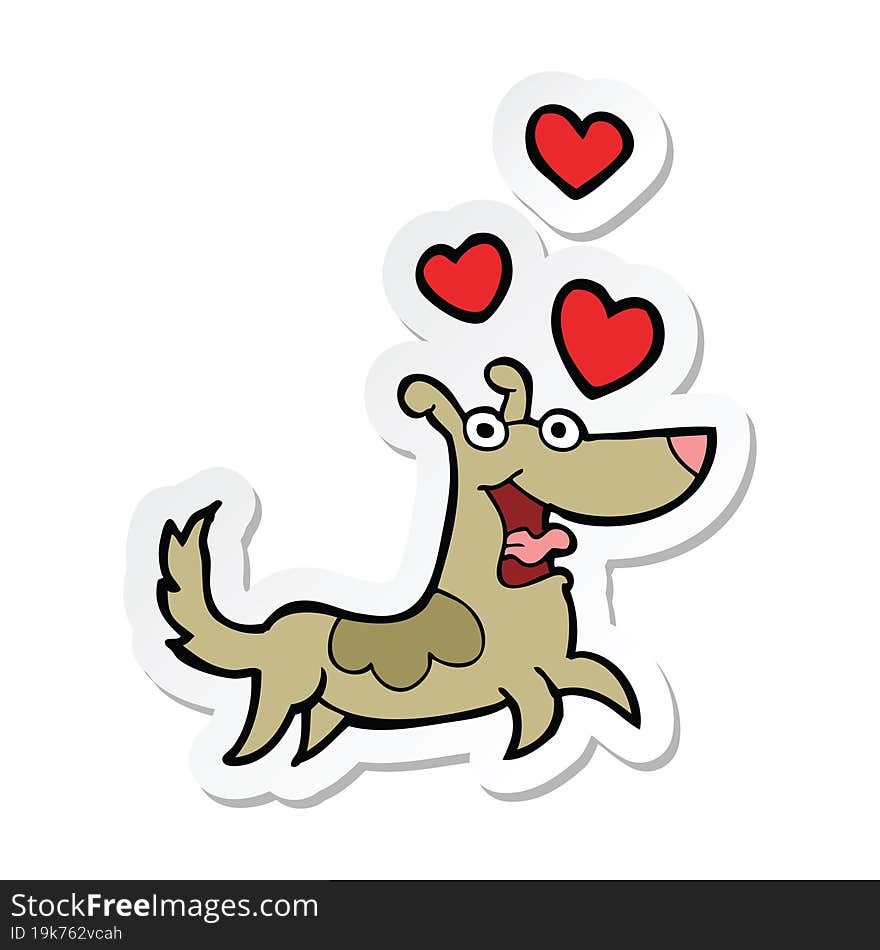 sticker of a cartoon dog with love hearts