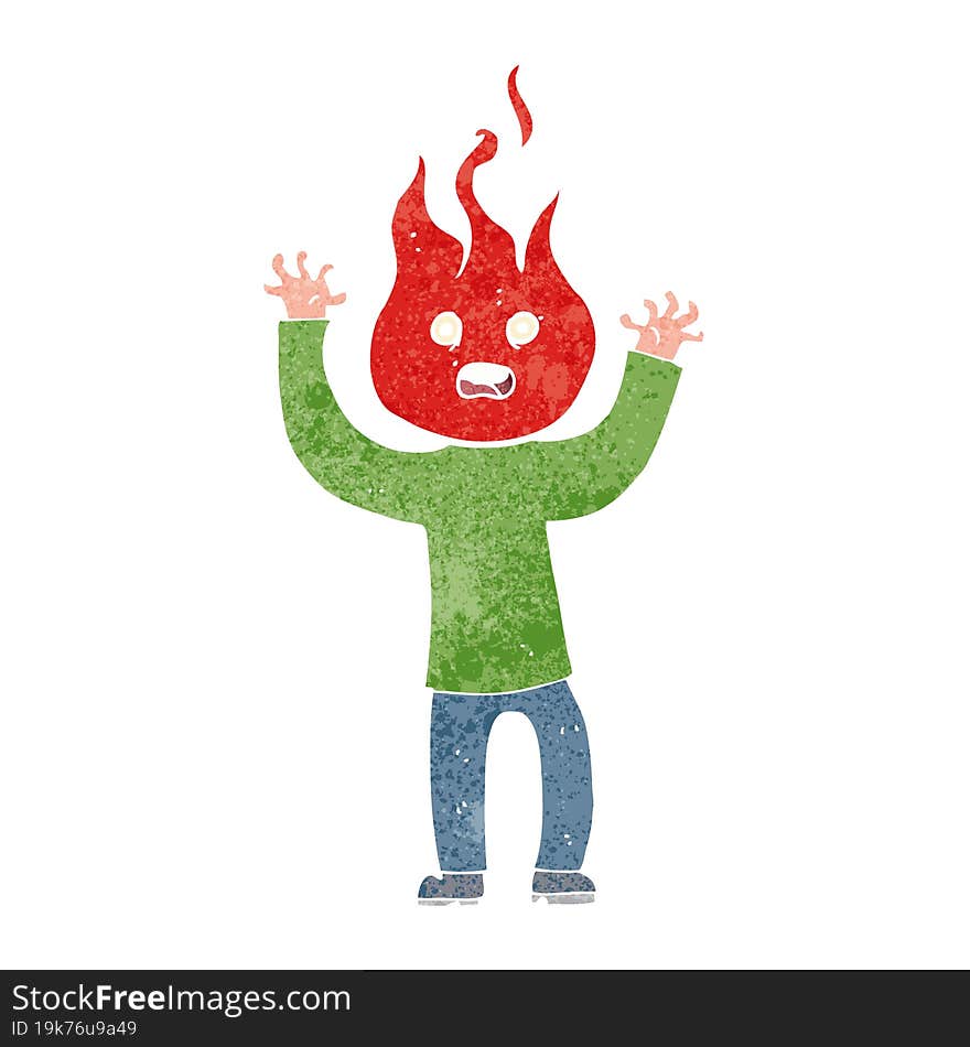 cartoon man with head on fire