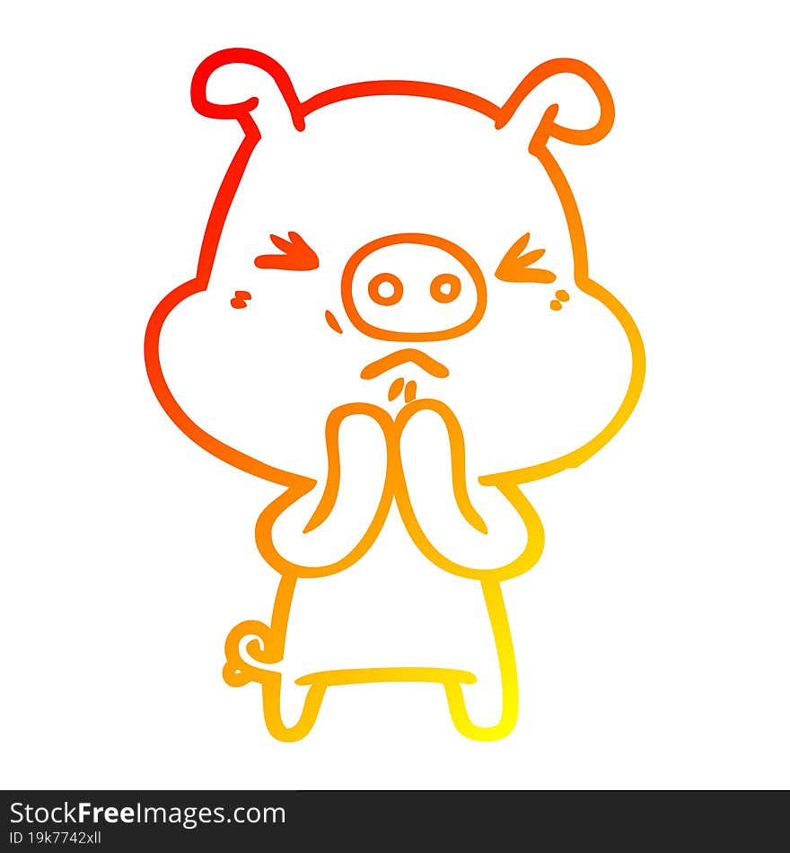 warm gradient line drawing cartoon grumpy pig