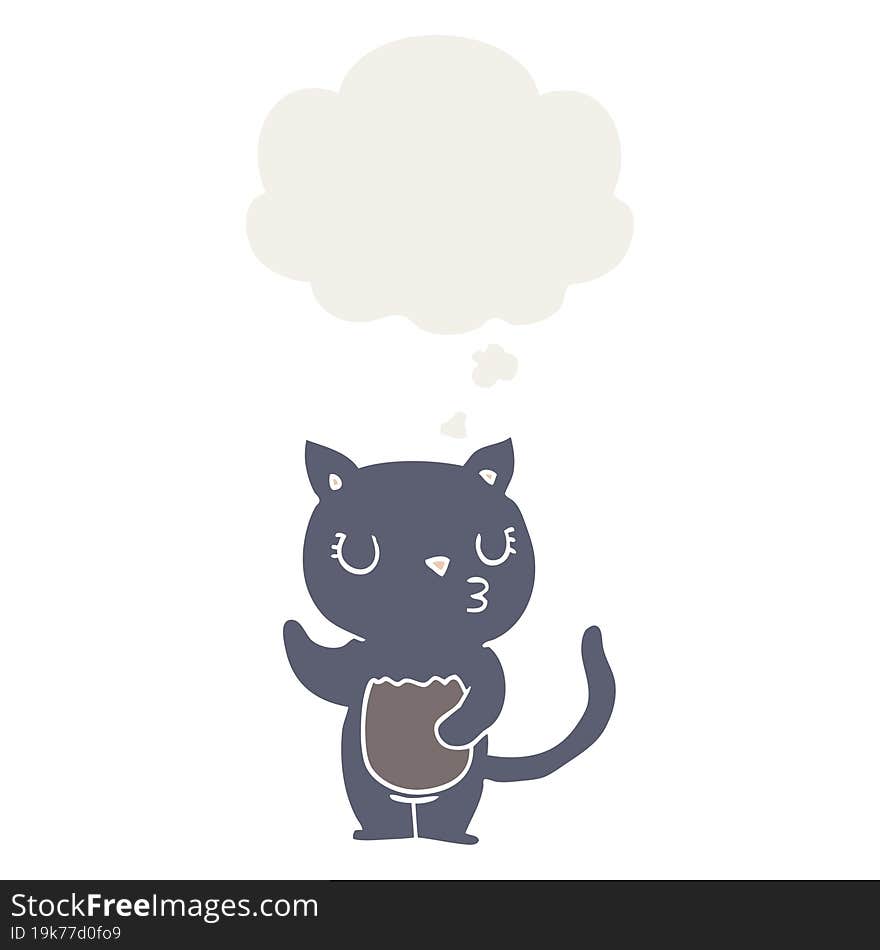 Cute Cartoon Cat And Thought Bubble In Retro Style