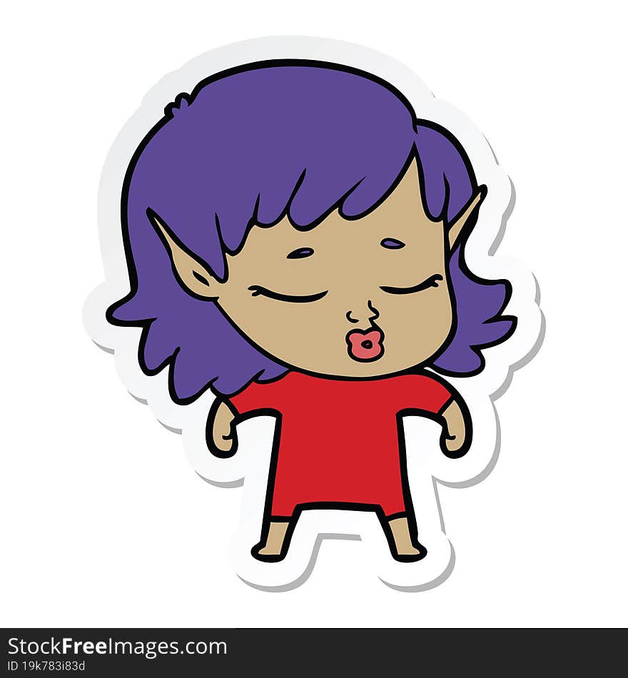 sticker of a pretty cartoon elf girl