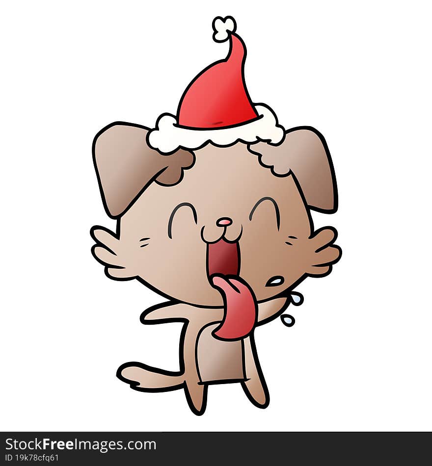 Gradient Cartoon Of A Panting Dog Wearing Santa Hat