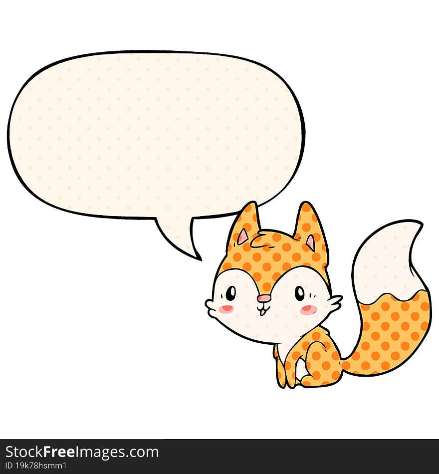 Cute Cartoon Fox And Speech Bubble In Comic Book Style