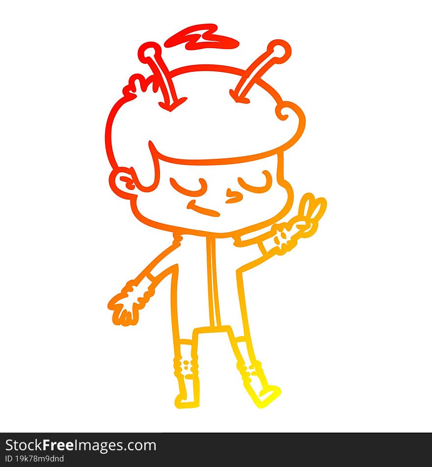 warm gradient line drawing friendly cartoon spaceman