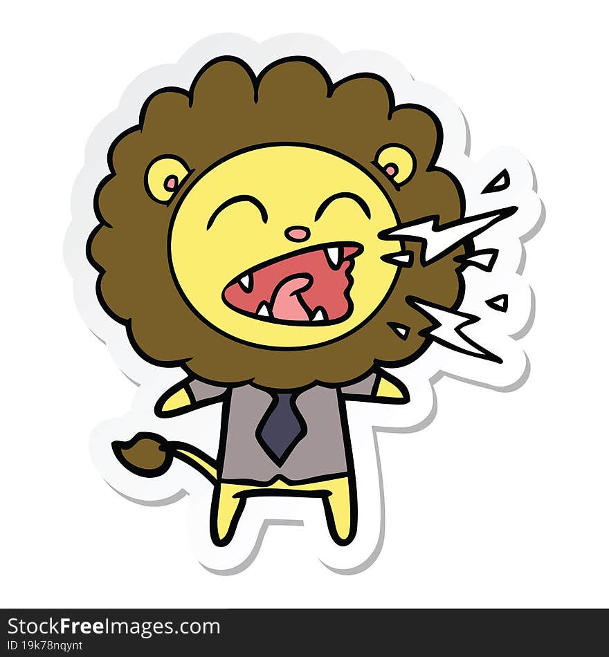 Sticker Of A Cartoon Roaring Lion Businessman