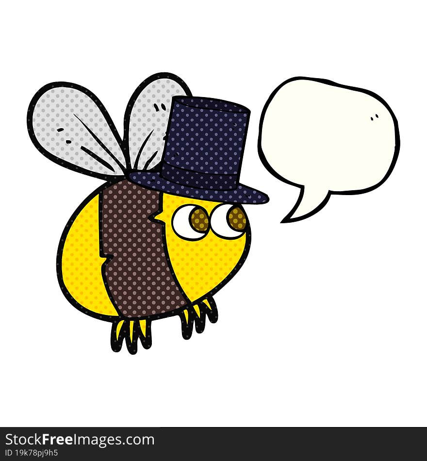 comic book speech bubble cartoon bee in top hat