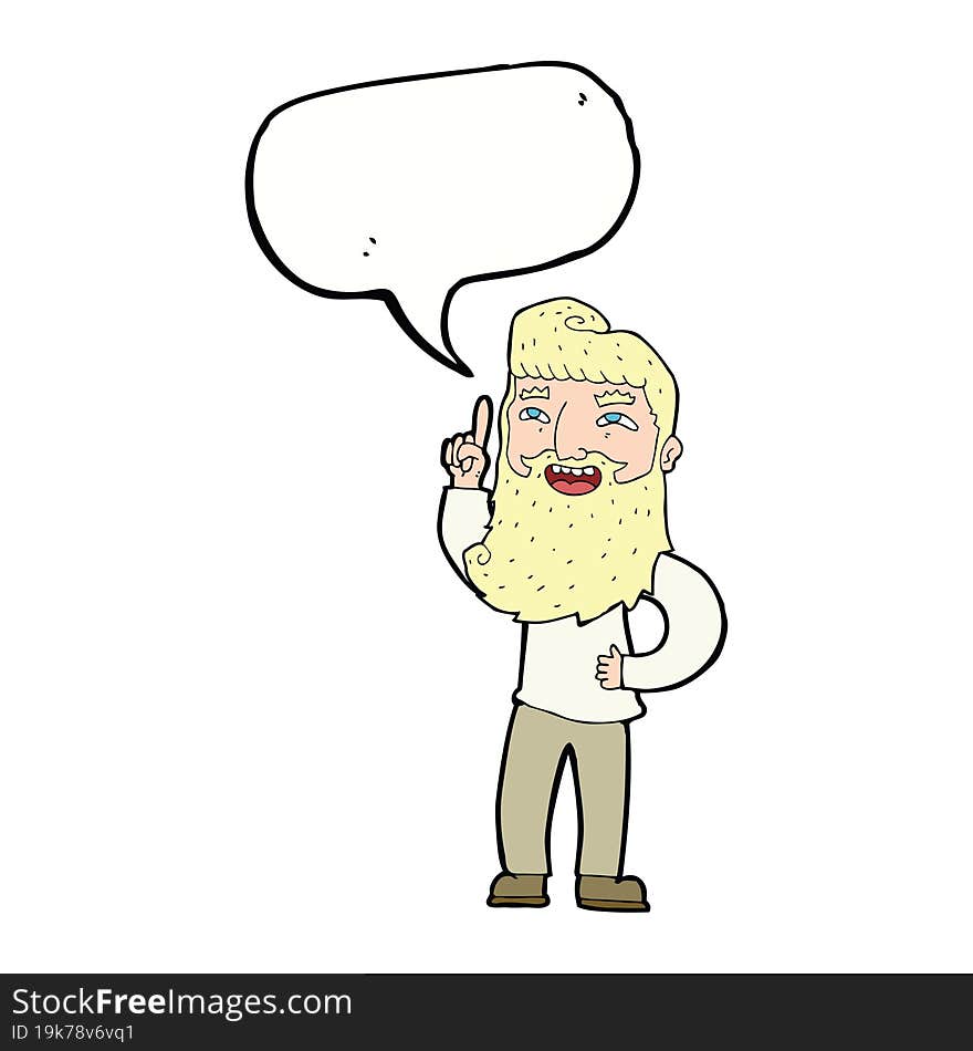 Cartoon Happy Bearded Man With Idea With Speech Bubble