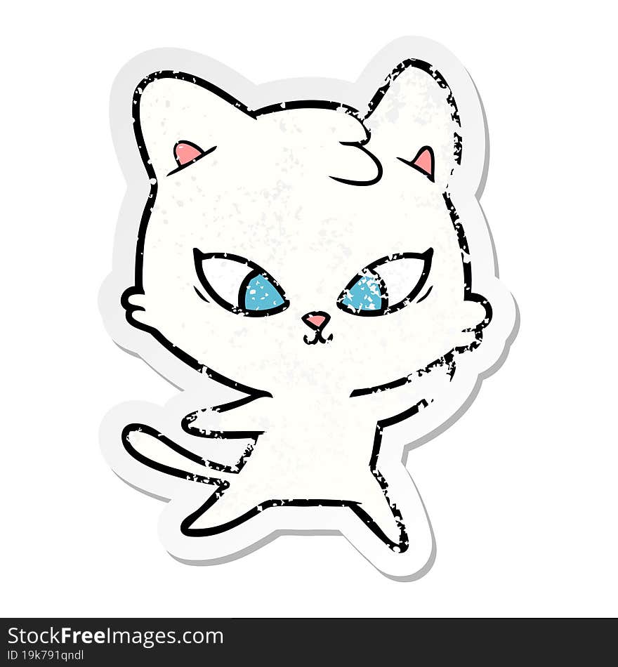 Distressed Sticker Of A Cute Cartoon Cat