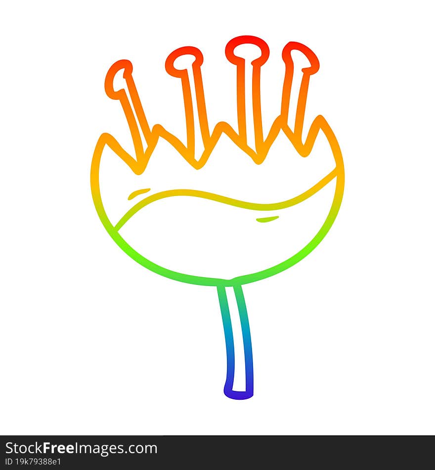 rainbow gradient line drawing of a cartoon flower