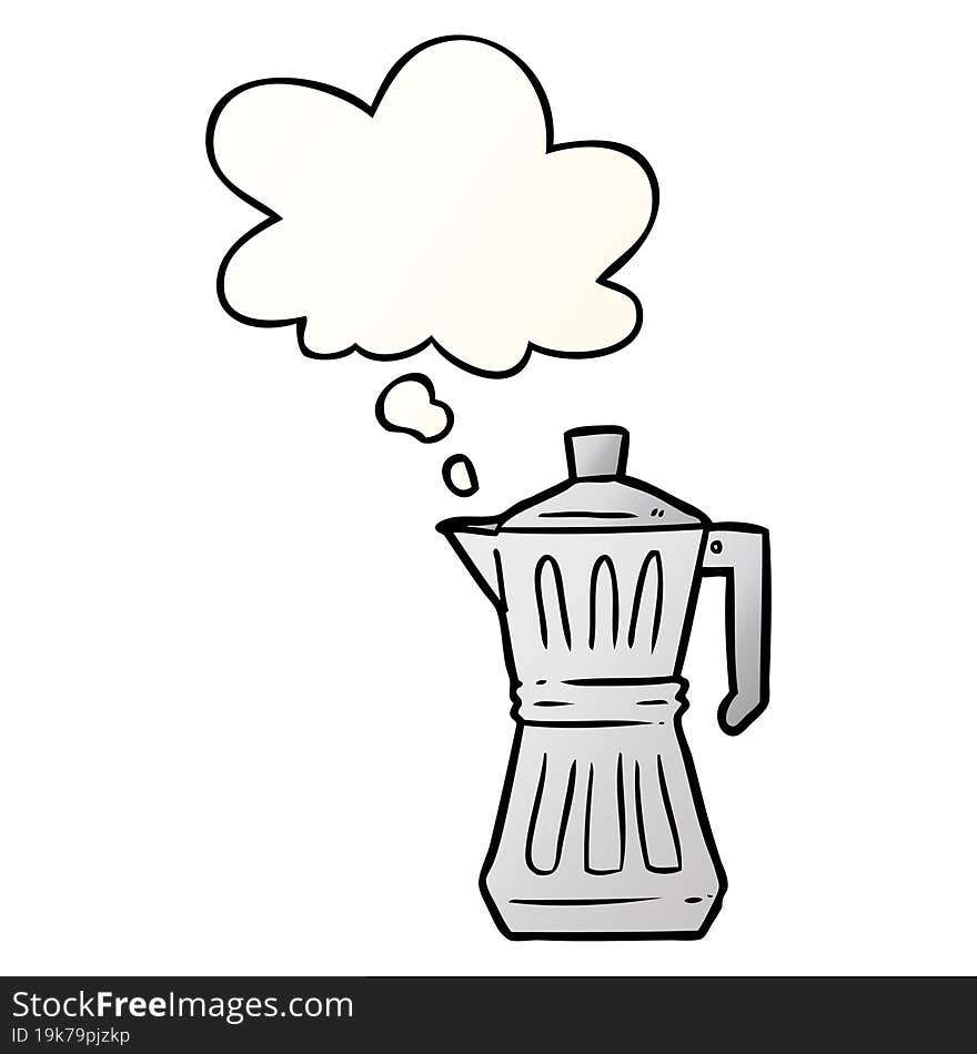 cartoon espresso maker and thought bubble in smooth gradient style