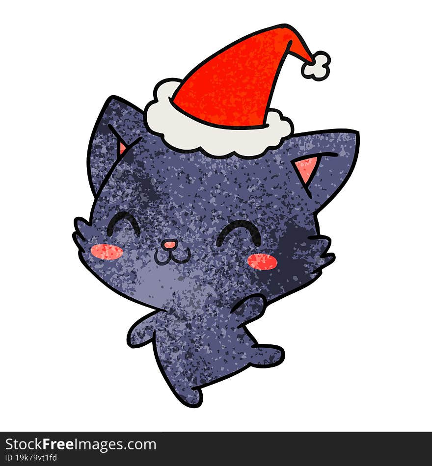 christmas textured cartoon of kawaii cat