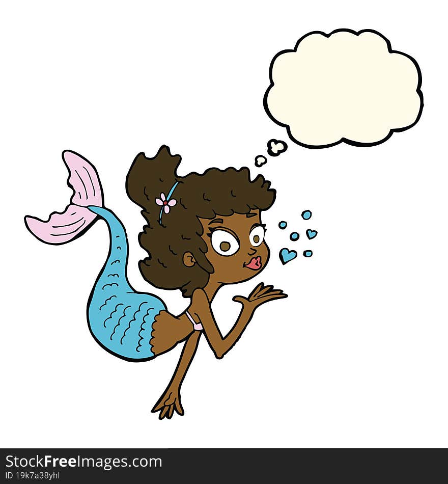 cartoon pretty mermaid with thought bubble