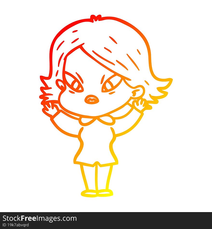 Warm Gradient Line Drawing Cartoon Stressed Woman