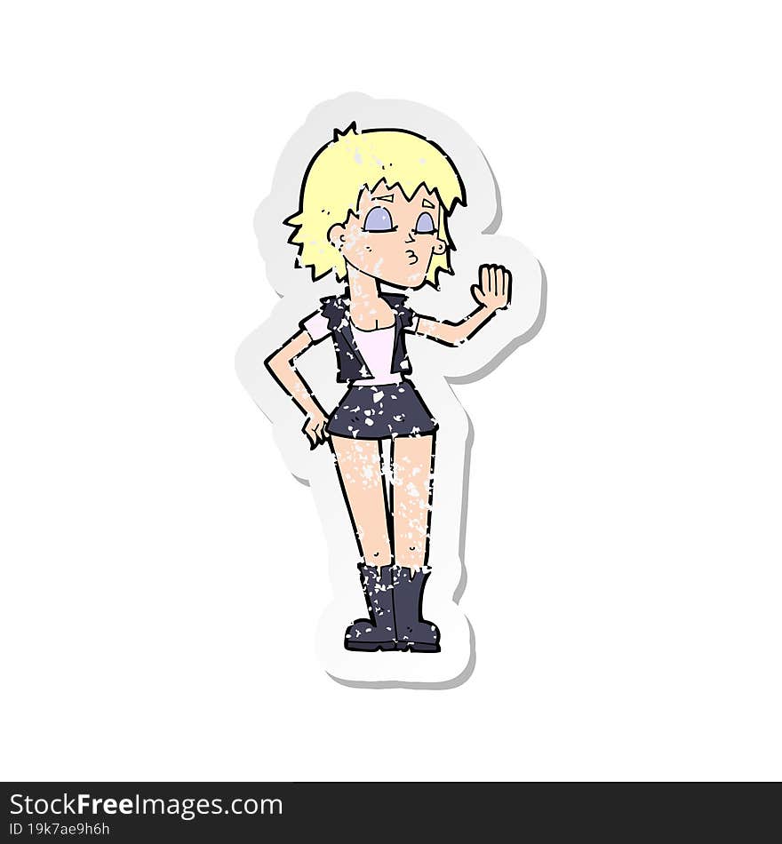 Retro Distressed Sticker Of A Cartoon Cool Girl