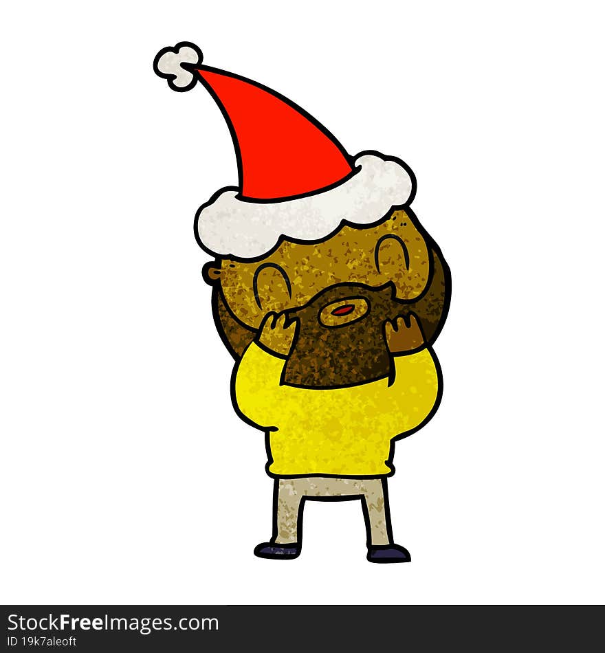 textured cartoon of a bearded man wearing santa hat