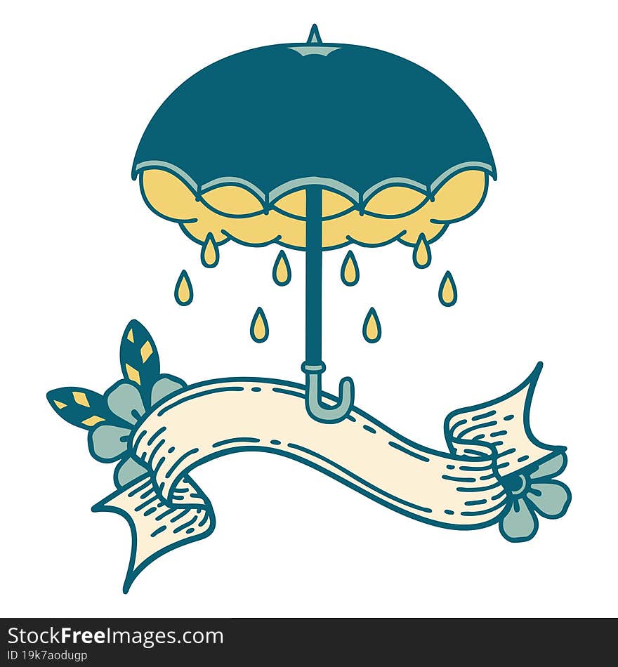 tattoo with banner of an umbrella and storm cloud