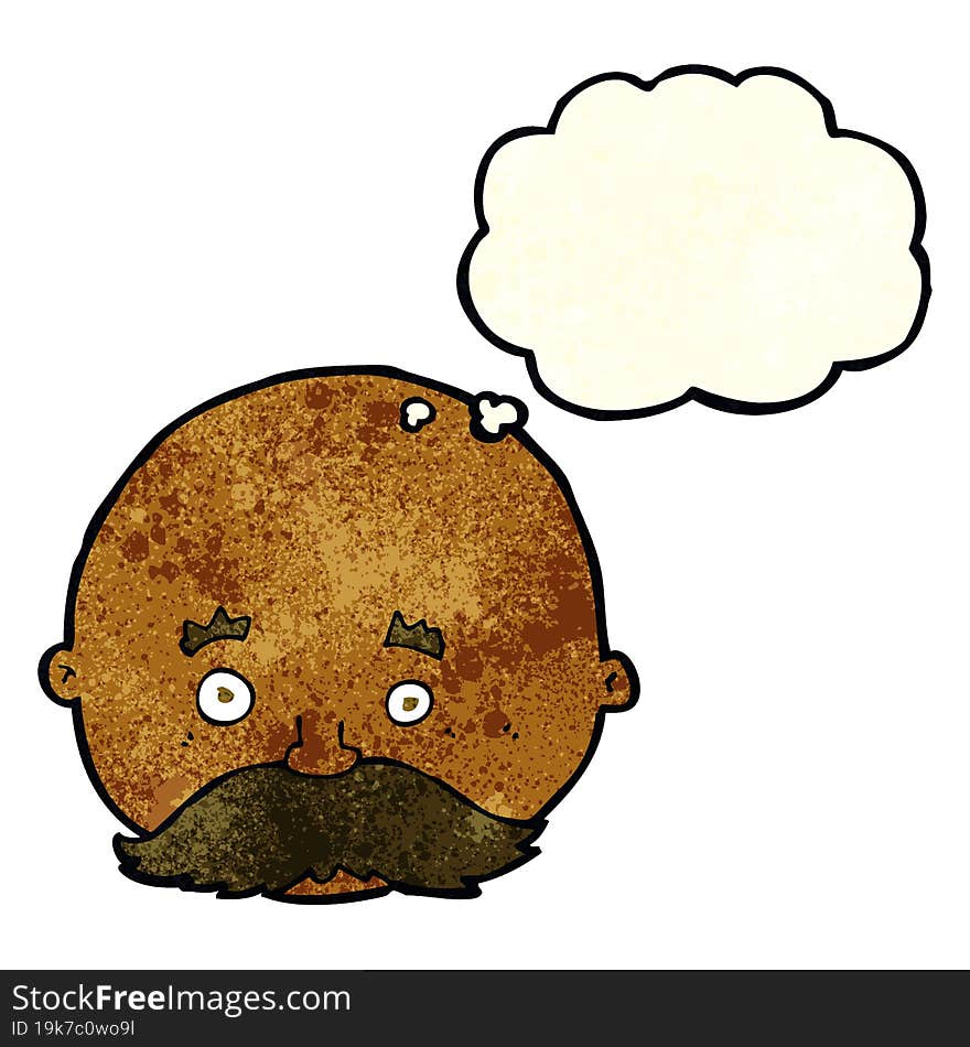 Cartoon Bald Man With Mustache With Thought Bubble