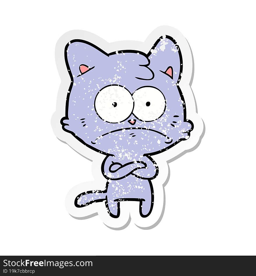 distressed sticker of a cartoon nervous cat