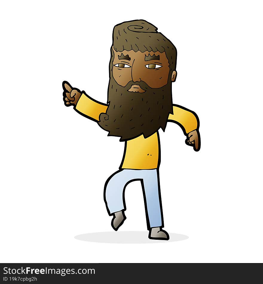 cartoon bearded man pointing the way