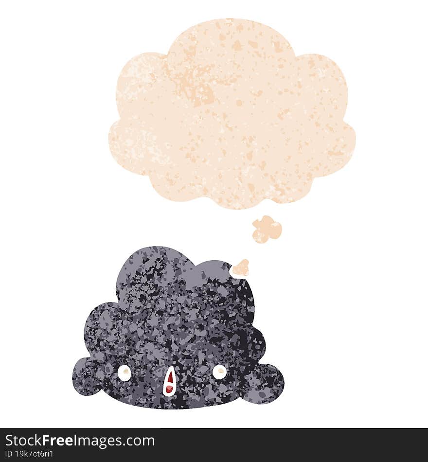 cartoon cloud and thought bubble in retro textured style