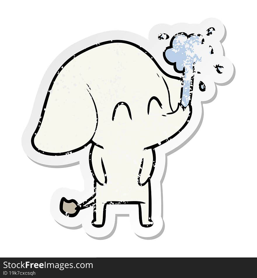 Distressed Sticker Of A Cute Cartoon Elephant Spouting Water