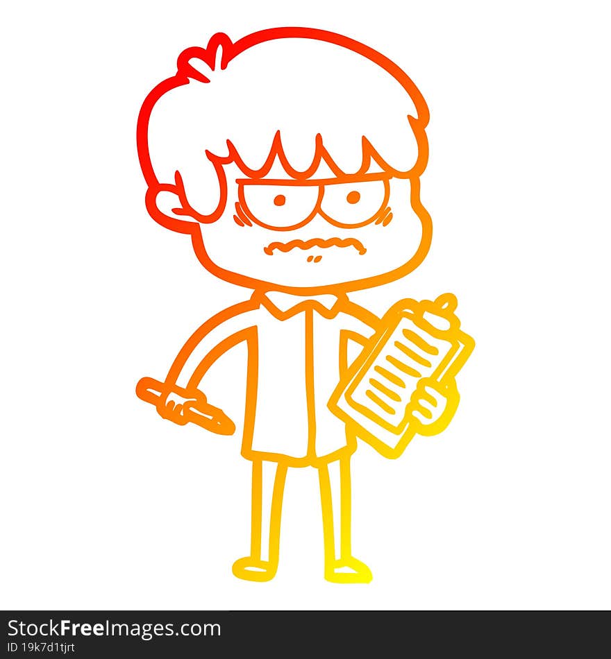 warm gradient line drawing annoyed cartoon boy