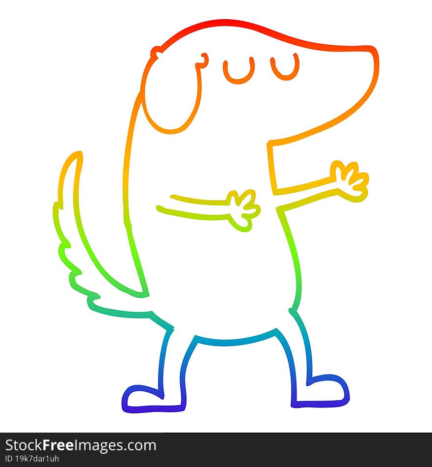 rainbow gradient line drawing of a cartoon happy dog