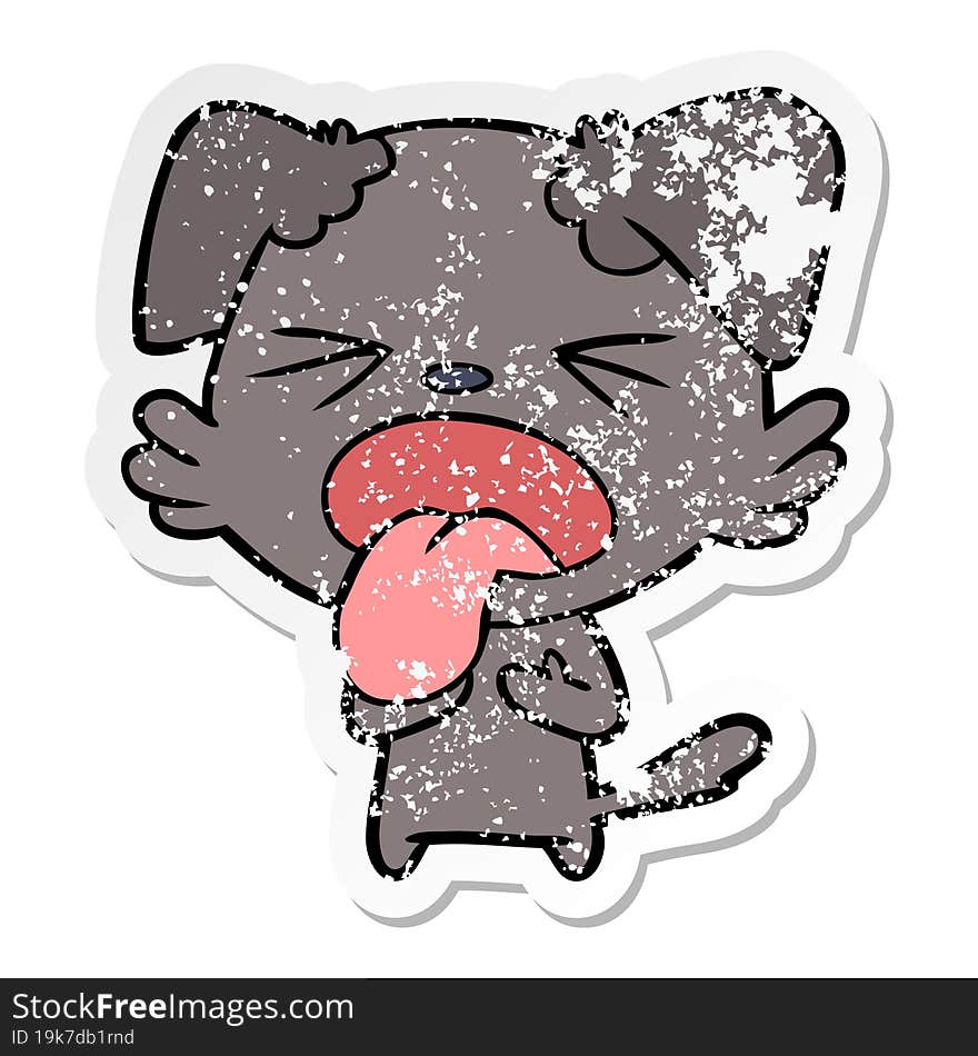 distressed sticker of a cartoon disgusted dog