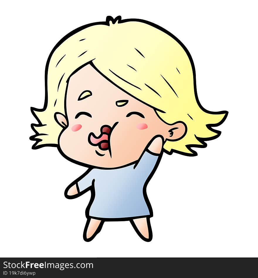 cartoon girl pulling face. cartoon girl pulling face