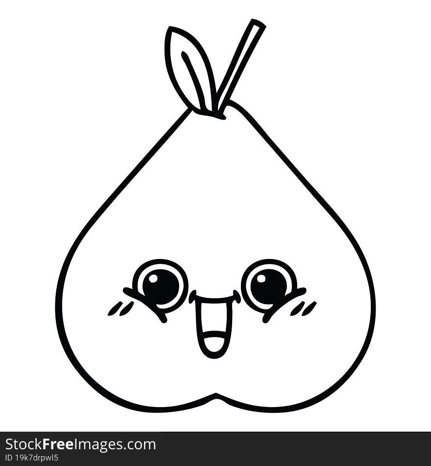 line drawing cartoon of a green pear