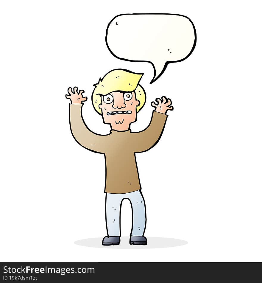 Cartoon Terrified Man With Speech Bubble