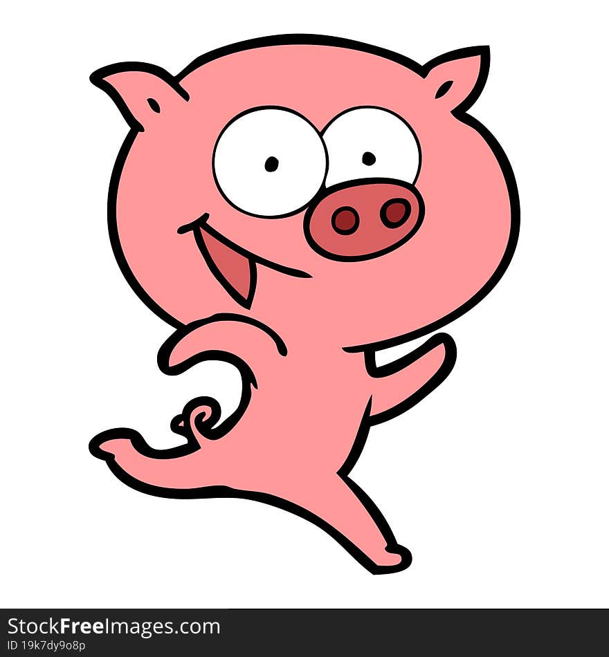 cheerful running pig cartoon. cheerful running pig cartoon