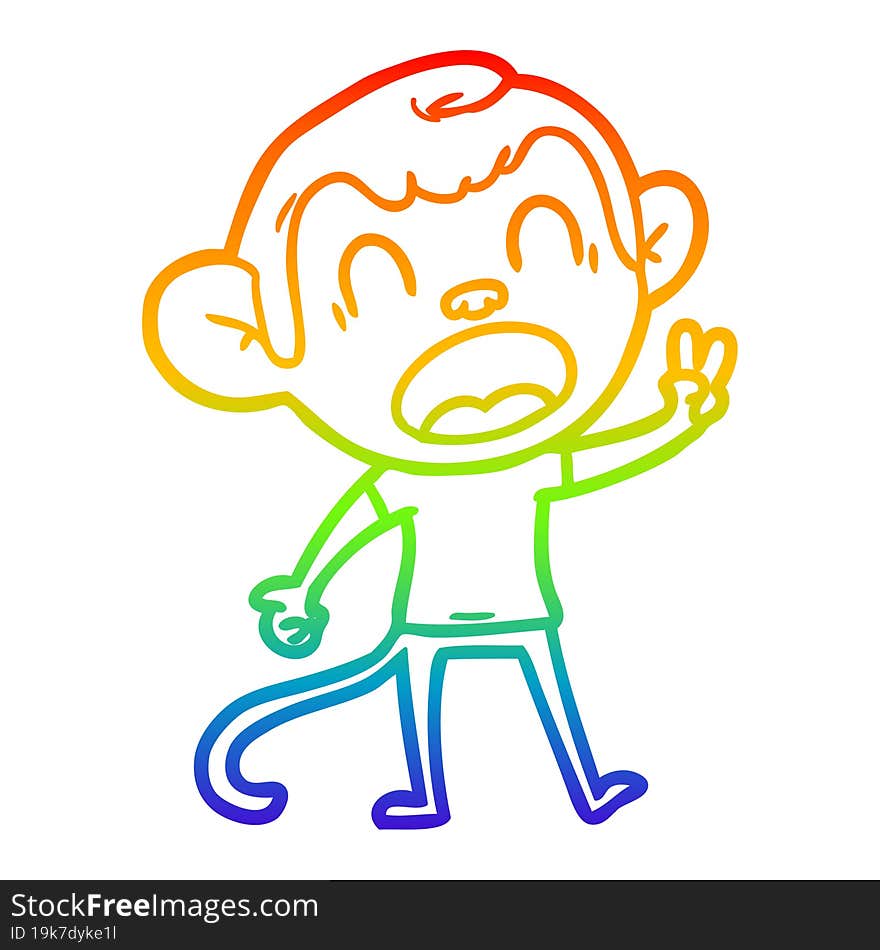 rainbow gradient line drawing shouting cartoon monkey