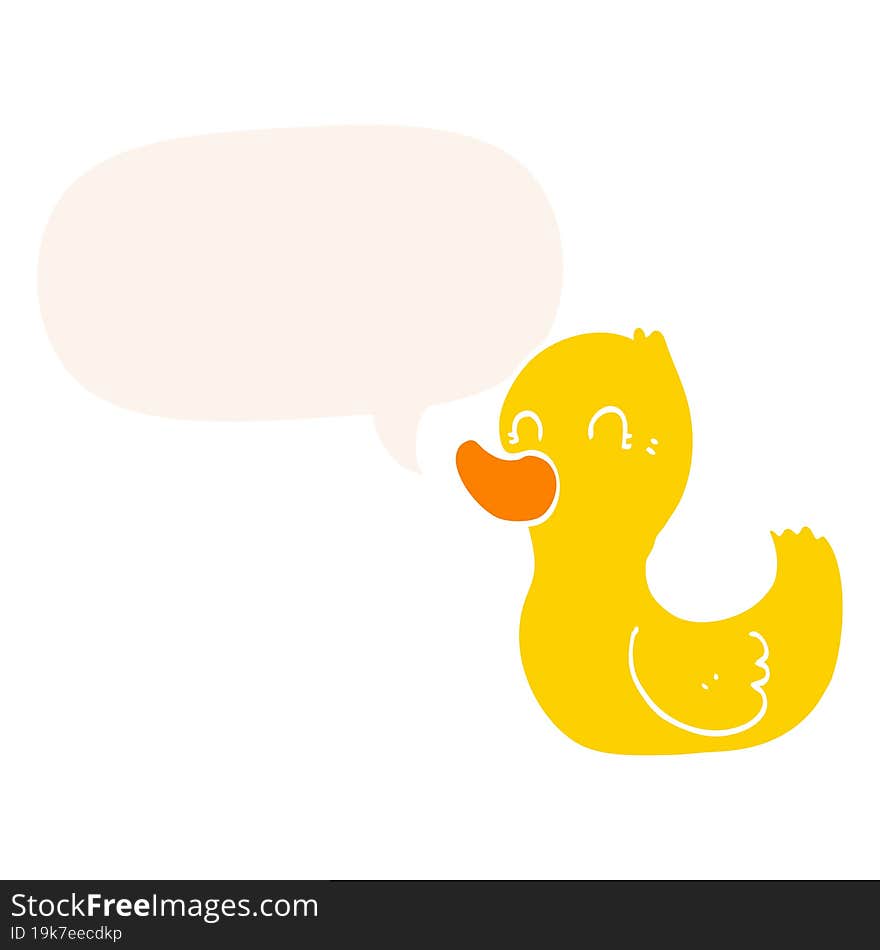 cartoon duck and speech bubble in retro style