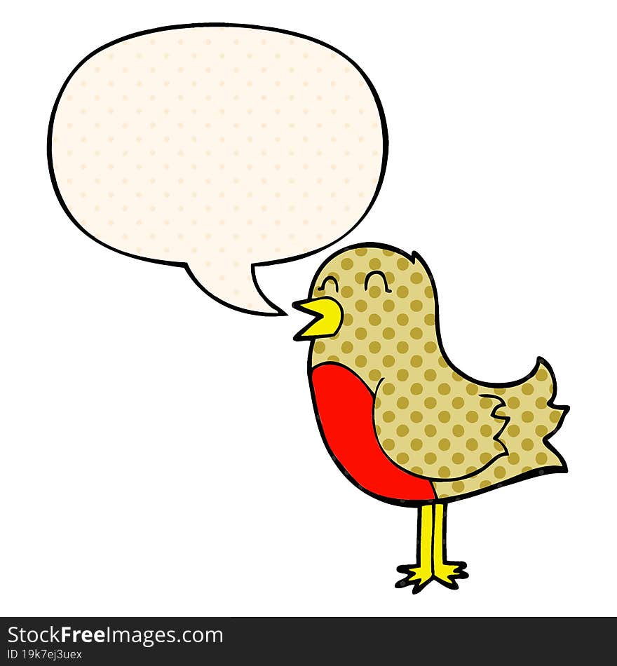 cartoon bird and speech bubble in comic book style