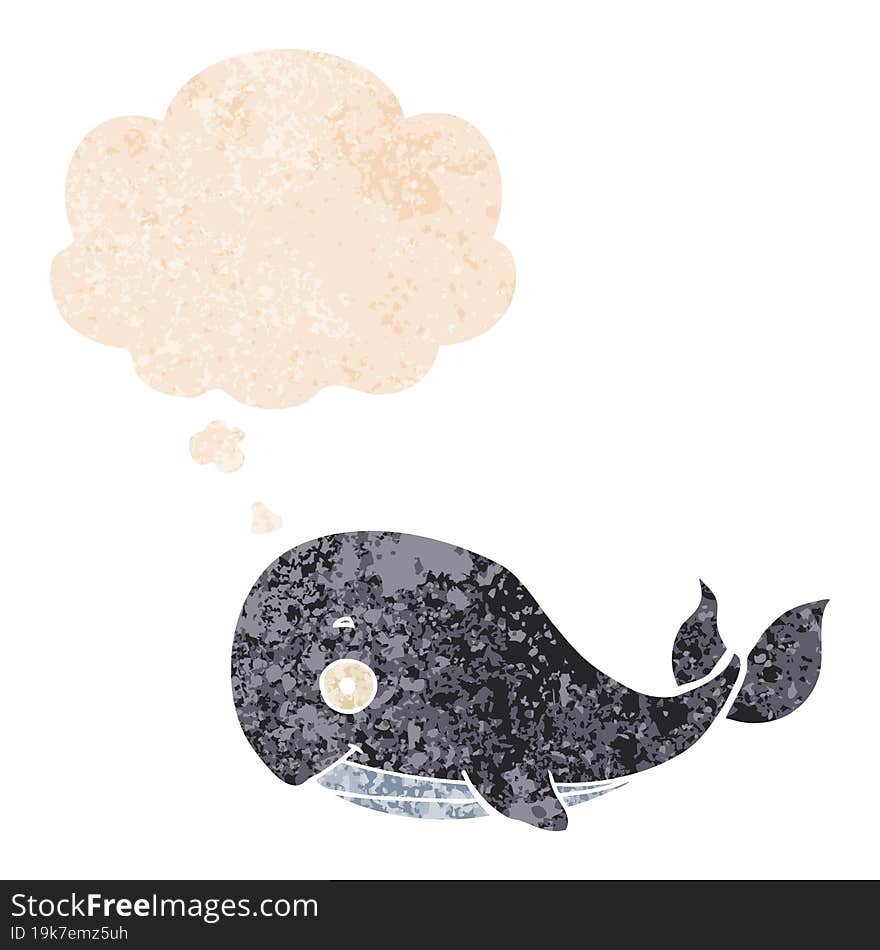 cartoon whale and thought bubble in retro textured style