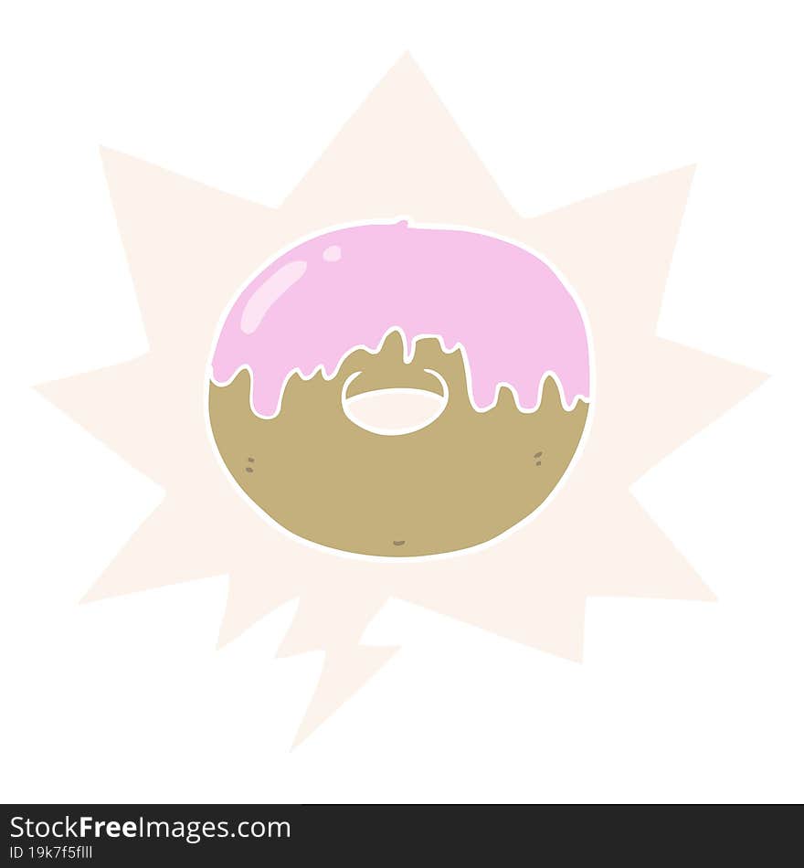 cartoon donut and speech bubble in retro style