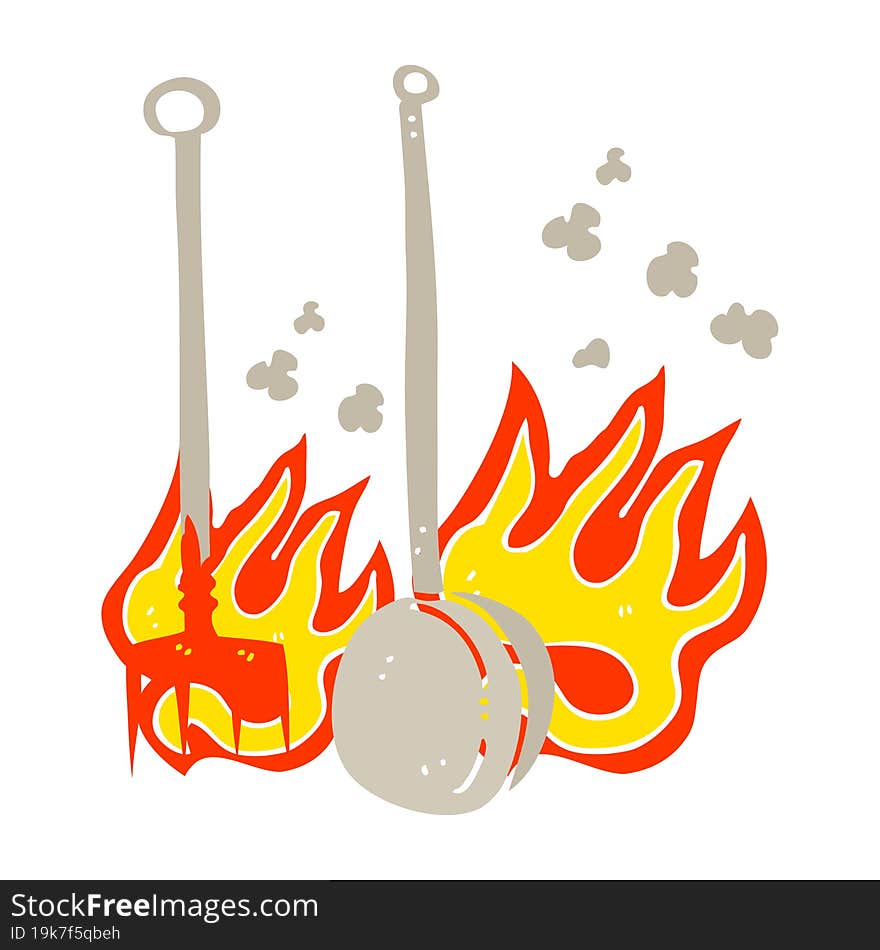 Flat Color Illustration Of A Cartoon Hot Fireside Tools