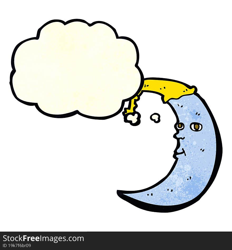 sleepy moon cartoon with thought bubble