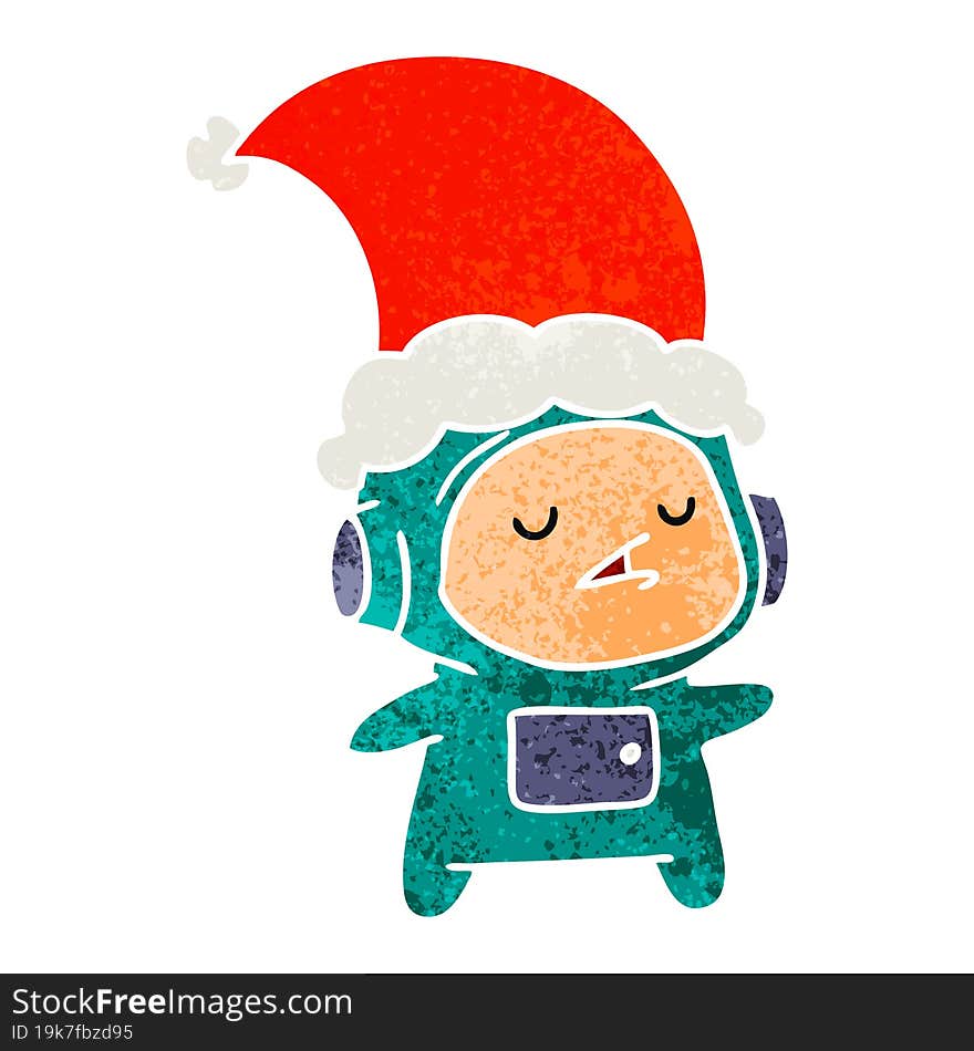 hand drawn christmas retro cartoon of kawaii astronaut