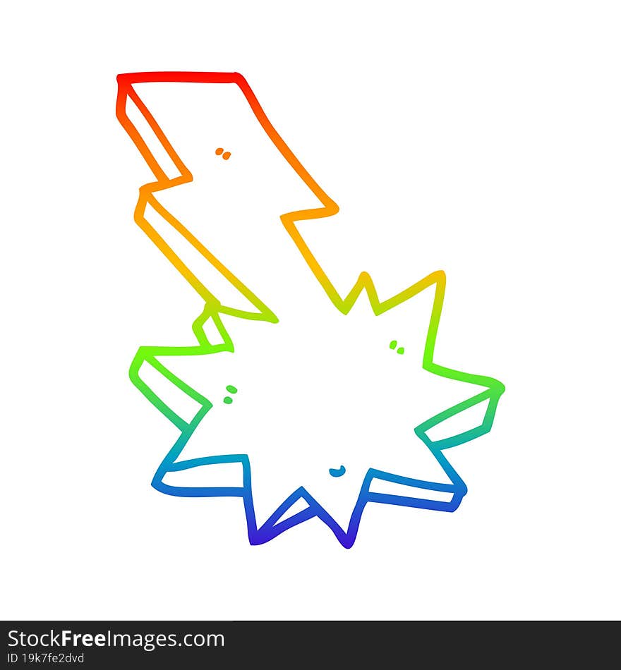 rainbow gradient line drawing of a cartoon lightning strike